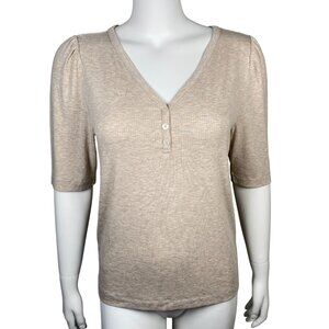 Loft Outlet Ribbed Knit V Neck Shirt Size L Short Sleeves Stretch Casual